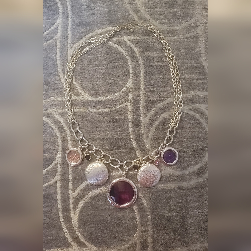 Silver necklace with purple